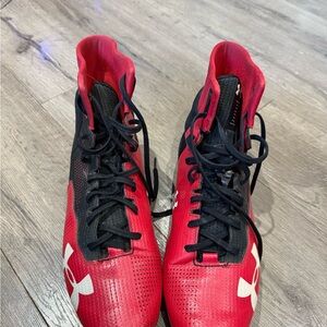 Under Armour Red and Black High-Top Football cleats